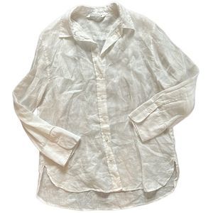 Zara Women's Classic White Long Sleeve Button Down with Slit Sides Size Small